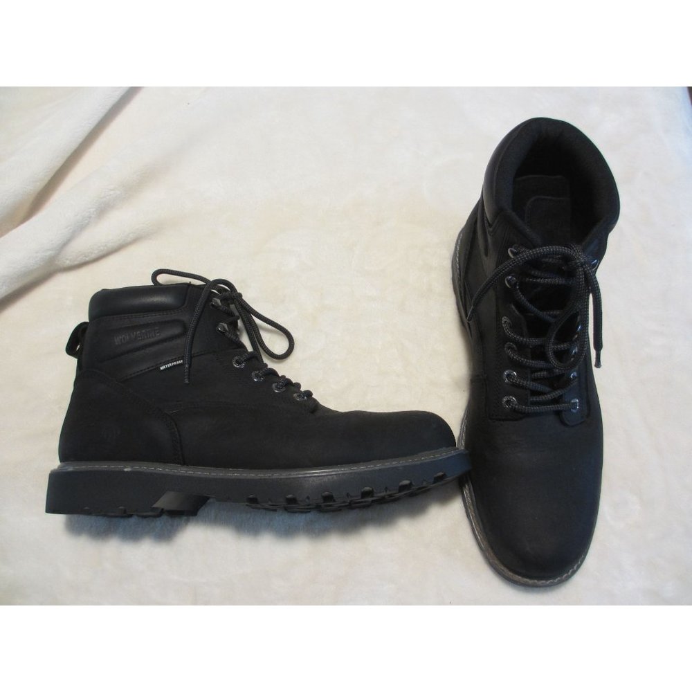 Wolverine Mens Waterproof Black Leather Work Boots Size 9